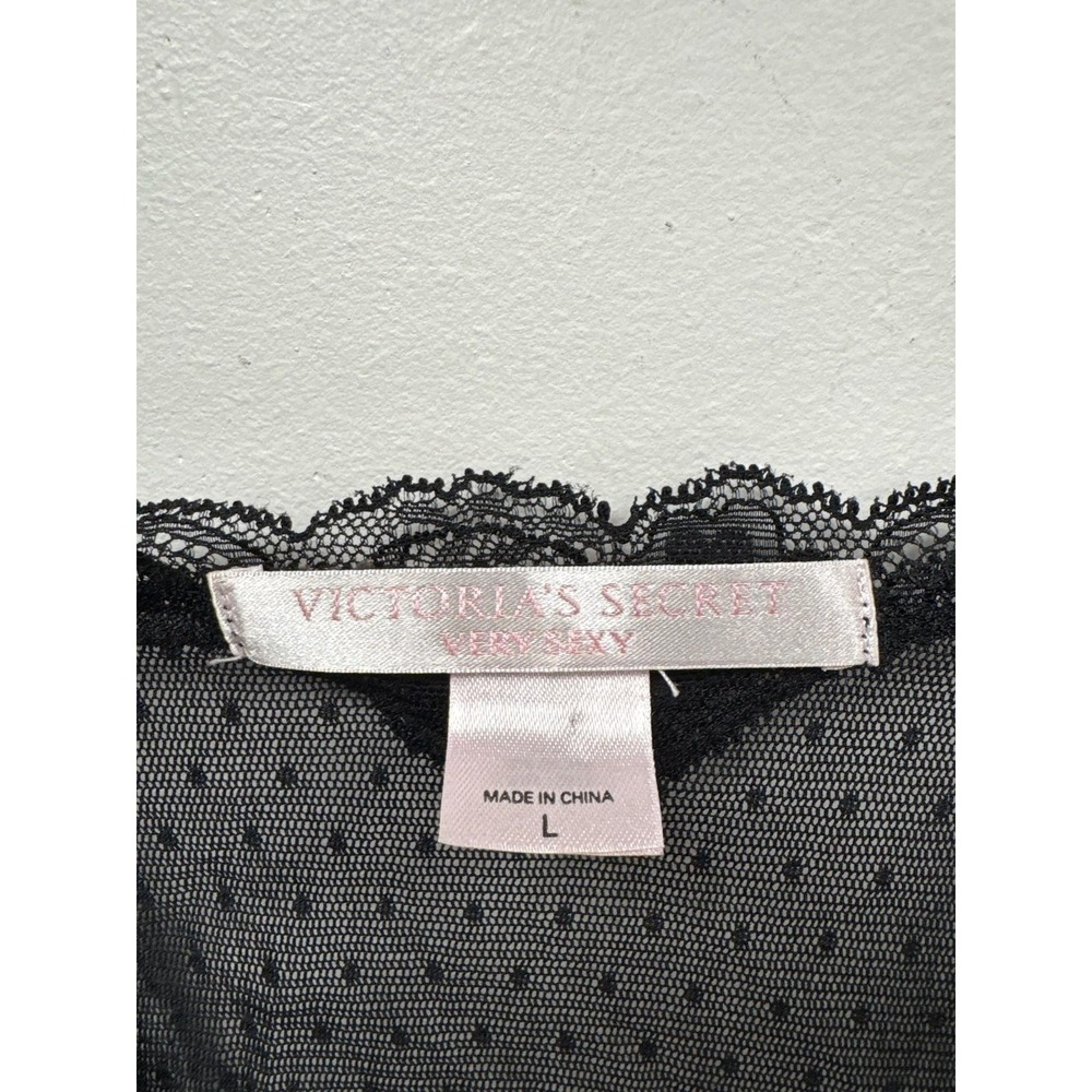 Victoria's Secret Chemise Womens Large Black‎ Lace Mesh Polka Dot Sexy Lingerie - Picture 2 of 6